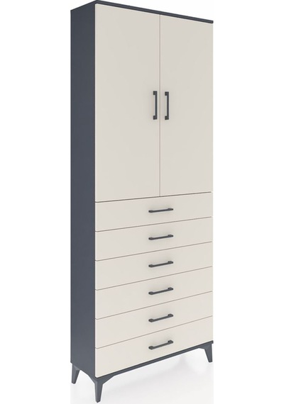 Arges Dolap 2 Raflı 6 Çekmeceli 2 Kapaklı 88x30x221 Antrasit-... Antrasit