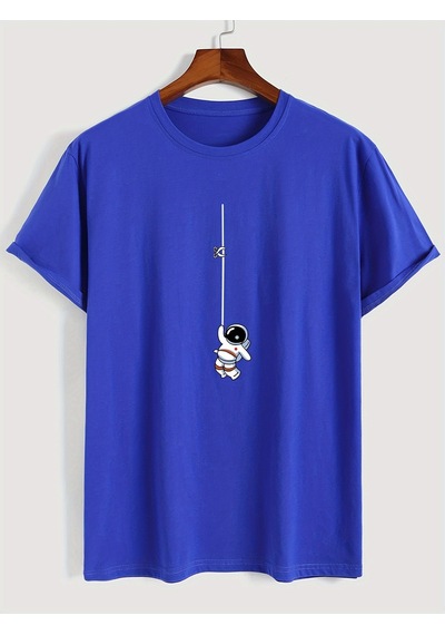 Unisex Mini Astranot Tasarım Basklı Tshirt Mavi