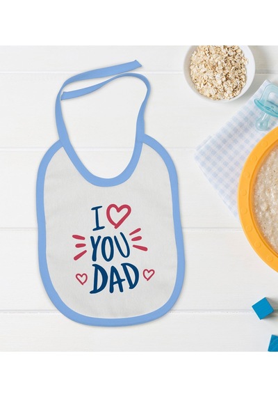 Bk Kids I Love You Dad Tasarımlı Mavi Bebek Mama Önlüğü Mavi