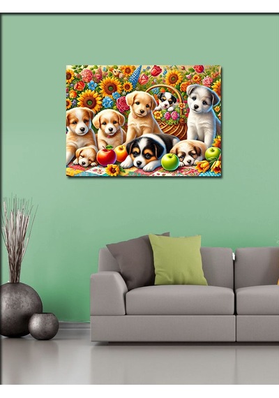 Kanvas Tablo Şirin Yavru Köpekler 100cmx140cm
