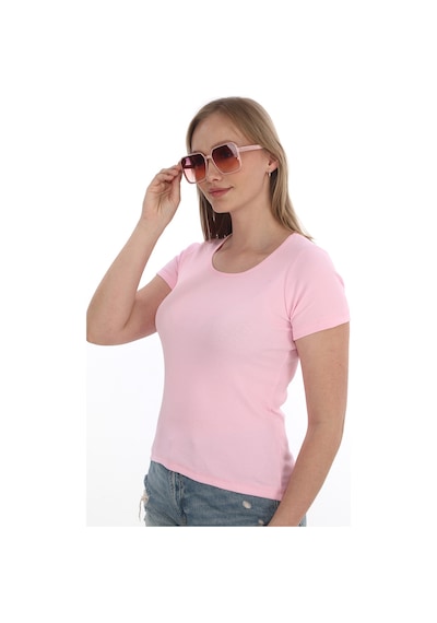 Monox Kadın Fitilli Likralı Pamuk Basic Tshirt Pembe