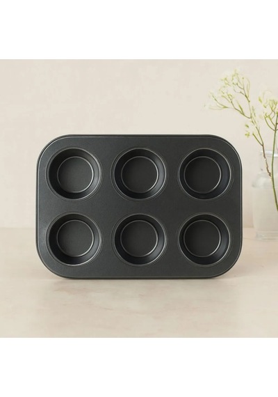 Jenerik 6 Gözlü Siyah Metal Muffin Kalıbı