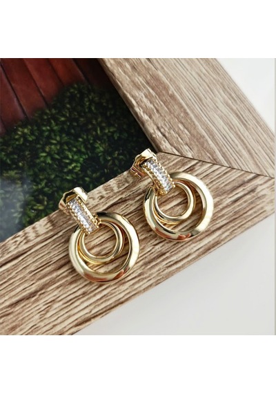 Lente Aksesuar 14k Altın Kaplama Rengi Işıltılı Geometrik Çift Katlı Halka Küpe Gold