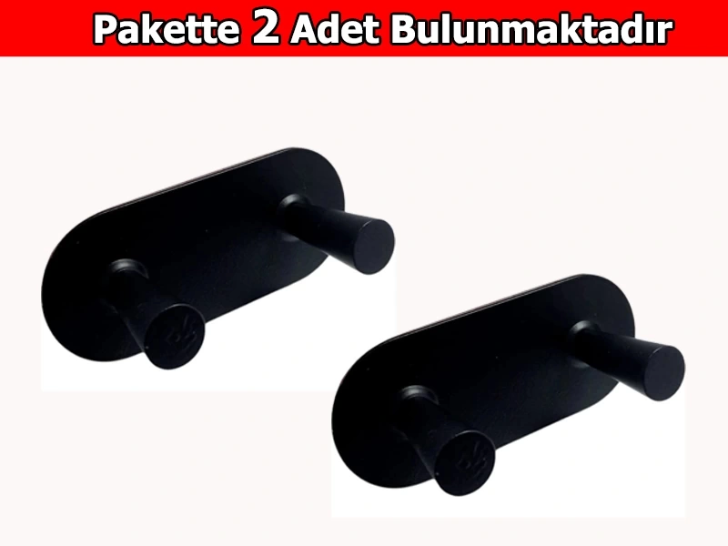 Glare Konik Kendinden Yapışkanlı Askılık İkili Mat Siyah 2 Li Paket Siyah Mat