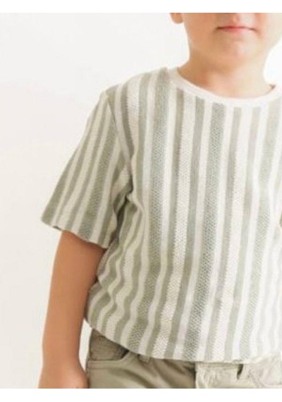 Nanica Kids Erkek Çocuk Örme Triko Çizgili T-shirt-15725 YESIL