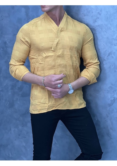Modefendi Şal Yaka Slimfit Kalıp Gömlek Sarı