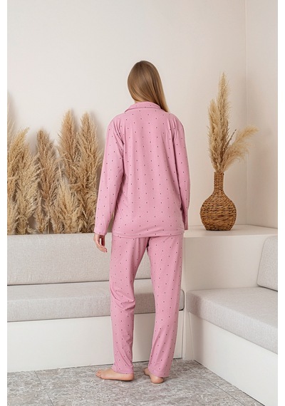 Nisanca Uzun Kollu Milan Gömlek Pijama Takımı- Soft Seri Pudra
