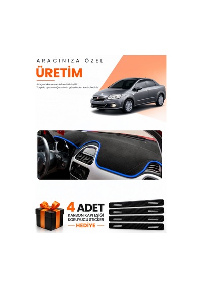 Fıat Linea Urban 2015-2021 Uyumlu Torpido Koruma Örtüsü Oto Kılıfı - Siyah Mavi