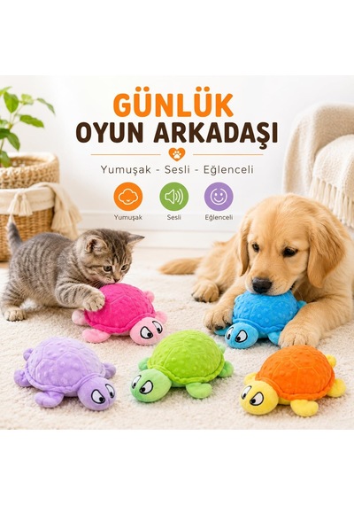 Peluş Köpek Oyuncağı Deniz Kaplumbağası - Hışırtılı Çıtırtılı Sesli Yumuşak Evcil Hayvan Oyuncağı - Kedi Yavru Köpek Küçük Irklar İçin İnteraktif Oyun Arkadaşı Stoğa Göre Renk Gönderilir