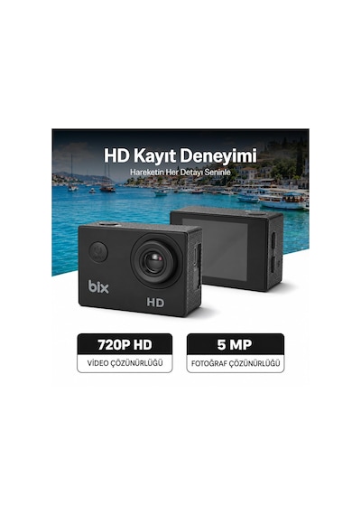 Bix Edge 720p Hd 5mp Su Geçirmez Aksiyon Kamerası Motosiklet Bisiklet Kask Ve Su Altı Kamerası Siyah