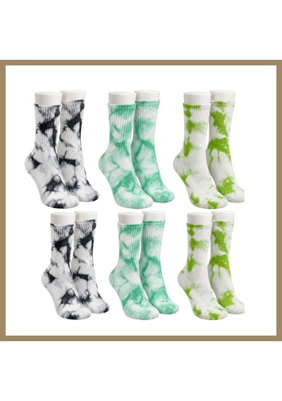 Kahveci.store Unisex Batik Desenli Çorap 6'lı Set Renkli Pamuklu Uzun Soket Dikişsiz Nefes Alan Günlük Spor Çorabı 22 Çok  Renkli