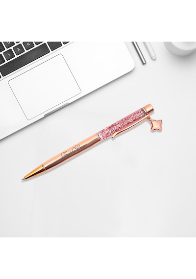 Isme Özel Rose Taşlı Metal Tükenmez Kalem