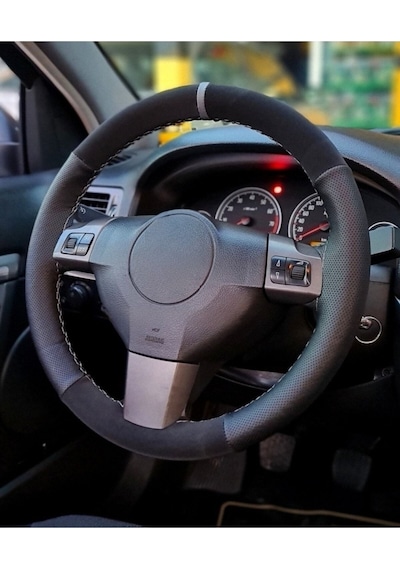 Opel Corsa B Kasa Uyumlu Dikmeli Direksiyon Kılıfı Noktalı-alkantara Gri Yüzüklü