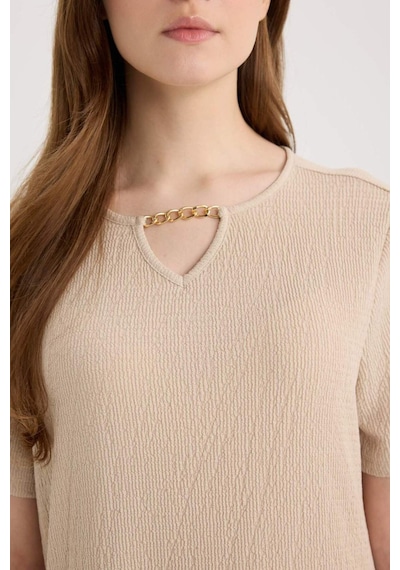 DeFacto Regular Fit Apaş Yaka Basic Düz Bürümcük Kısa Kollu Midi Yazlık Elbise D3834AX25SMBG115