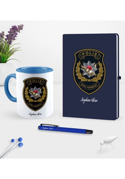 Kişiye Özel Polis Özel Harekat Temalı Lacivert Defter Kalem Kupa Lacivert