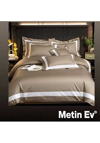 %100 Pamuk Saten 6 Parça Tek Kişilik Premium Nevresim Takımı Haki