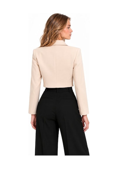 Lafela Kruvaze Kapama Yapılı Crop Blazer Krem