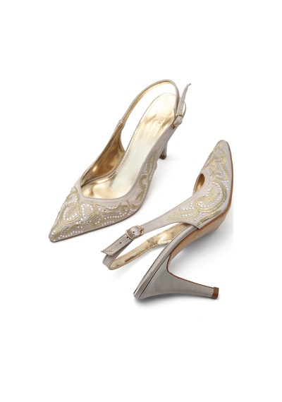 Asmi Shoes Kadın Svetlana Gümüş Nakışlı Taş Detaylı İnce Topuklu Abiye Stiletto Ayakkabı