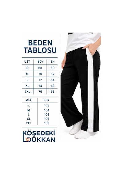 Köşedeki Dükkan Kadın Şerit Detaylı Kısa Kollu Premium Modal Alt Üst Eşofman Takımı - Siyah