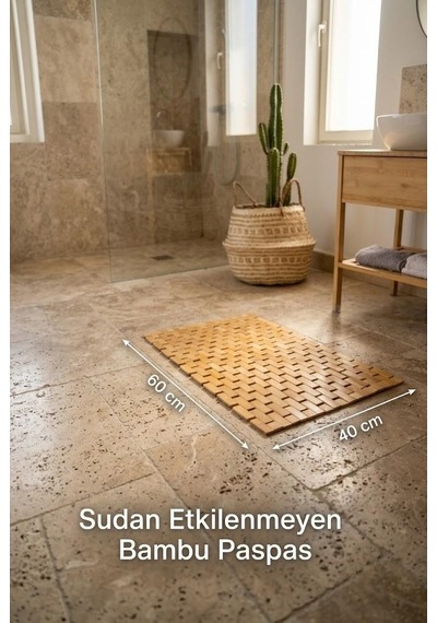 Atbyhome Bambu Banyo Paspası 40x60 Cm - Ahşap Duş Önü Banyo Matı Ve Kaymaz Paspas Suya Dayanıklı