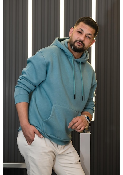 Kapşonlu 3 İplik Kalın İçi Polarlı Oversize Kangru Cepli Erkek Sweatshirt Petrol Mavisi Kapşonlu 3 İplik Kalın İçi Polarlı Oversize Kangru Cepli Erkek Sweatshirt Petrol Mavisi