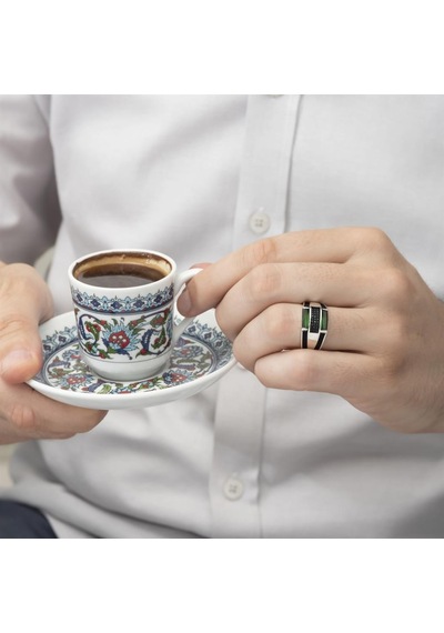 Baget Yeşil Taşlı 925 Gümüş Erkek Yüzük