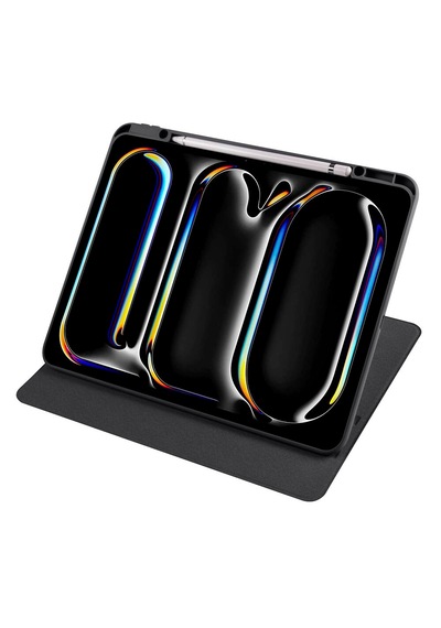 Arabulalaca Apple Uyumlu iPad Pro 13 2024 Siyah Renk Kalem Bölmeli Dönebilen Standlı Kılıf Standlı Kapak