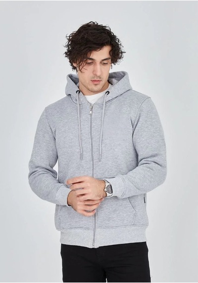 Luz&pos Erkek Tam Fermuarlı Kapşonlu Sweatshirt - Gri Gri