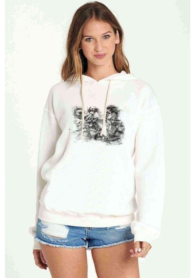 Muhammed Ali Punch Baskılı Beyaz Kadın Kapşonlu Sweatshirt