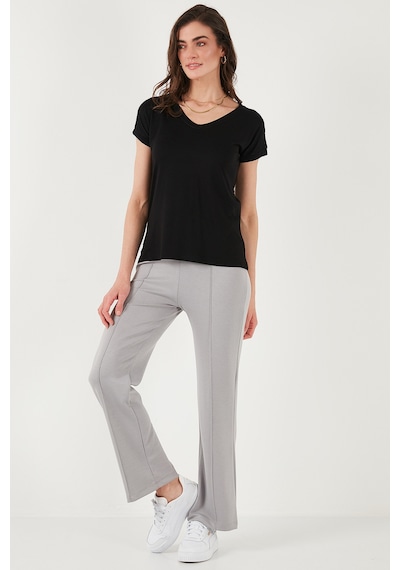 Lela V Yaka Relaxed Fit Yırtmaç Detaylı 2'Li Paket Bayan Bluz 5862000S2 Siyah-Olive