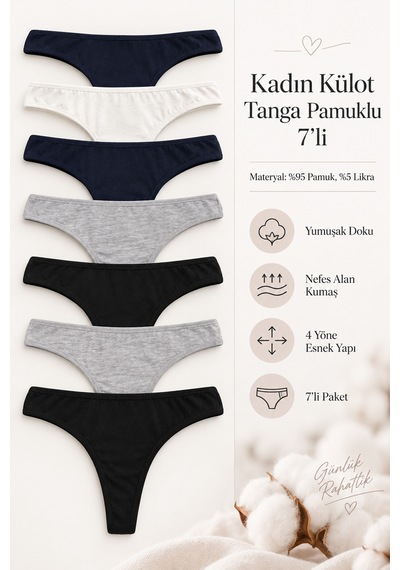 Nicoletta Kadın Külot Tanga String 7 Li Paket Likralı Pamuklu 798117 Çok Renkli
