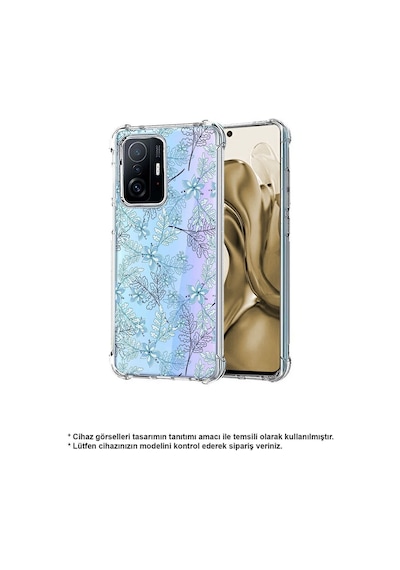 Samsung Galaxy A26 İle Uyumlu Floral Mavi Baskılı Şeffaf Köşe Korumalı Antişok Kılıf