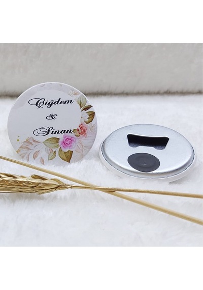 Açacak Magnet Nikah Şekeri Pembe Kahve Çiçek Uv Baskılı(30 Adet)