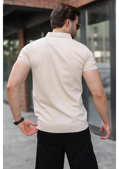 Madmext Taş Rengi Regular Fit Polo Yaka Triko Erkek Tişört E7502