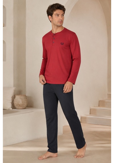 Loule Erkek Bordo %100 Pamuk Penye Uzun Kollu Pijama Takımı