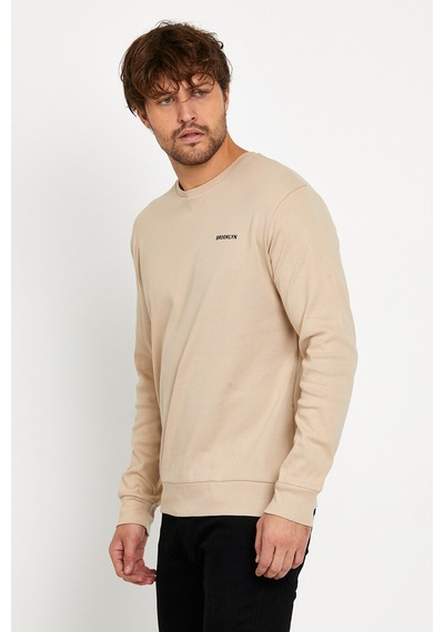 Süperlife Bisiklet Yaka Uzun Kollu Dar Kalıp İnce Erkek Sweatshirt Spr2019k18 Bej