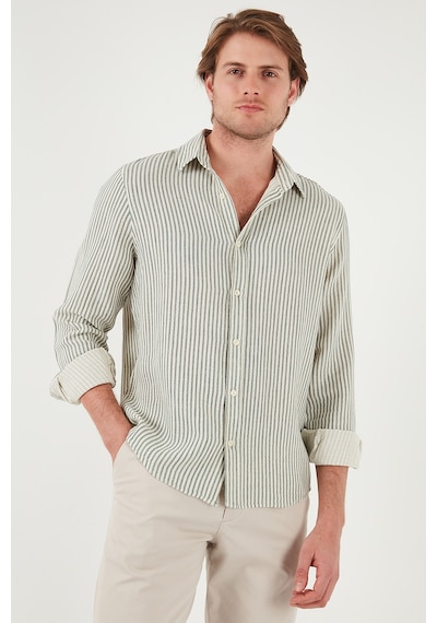Buratti Çizgili Regular Fit Pamuklu Uzun Kollu Erkek Gömlek Cf25S129721 Açık Haki