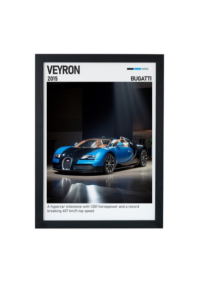 Bugatti Veyron Ahşap Çerçeveli Poster Tablo Super Sport Tasarım Siyah