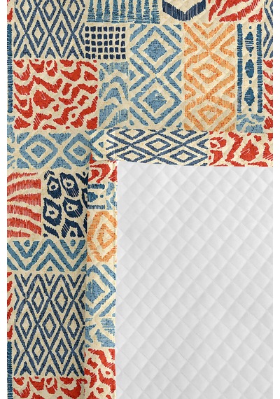 Mavi Geometrik Genç Odası Tek Kişilik Pike Takımı-bohem Kiremit Bej 160x220 Cm Kapitone Yatak Örtüsü Mat Toprak Aurası
