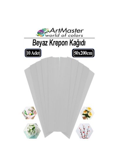 Krapon Kağıdı Beyaz Renk 10 Adet 50x200 Cm Grapon Kağıdı 10'lu Okul Proje Sınıf Anaokulu Kreş Süsleme