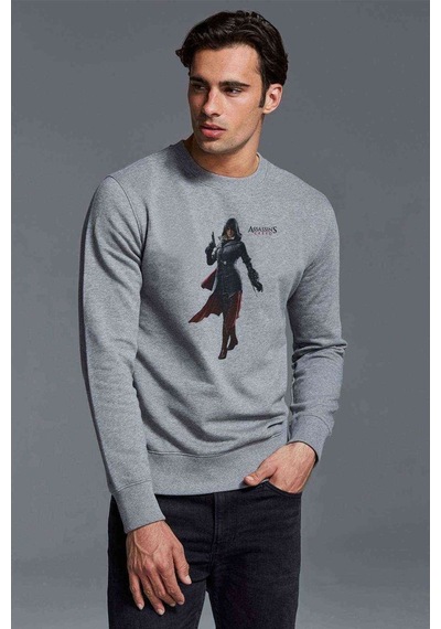 Assassins Creed Unity Elise Baskılı Gri Erkek Örme Sweatshirt