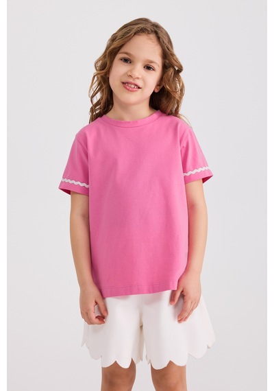 Panço Kız Çocuk Kısa Kollu Pembe Tişört