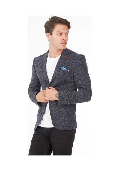 Sposo 5113 Dar Kalıp Karyağdı Desen Lacivert Erkek Blazer Ceket Lacivert
