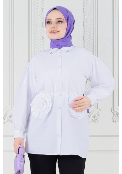 Sevitli Önü Gül Detaylı Tunik-beyaz-3632-beyaz Beyaz