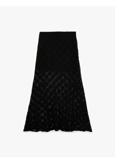 Koton Yarım Astarlı Slim Fit Midi Dantel Etek Siyah 6sak10007ek