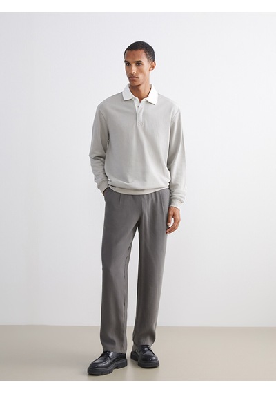 Lcw Vision Gri Kontrast Polo Yakalı Erkek Sweatshirt