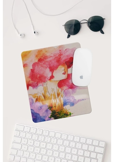 Renkli Çizimli Bilek Destekli Dikdörtgen Mouse Pad Mouse Altlığı. Mousepad