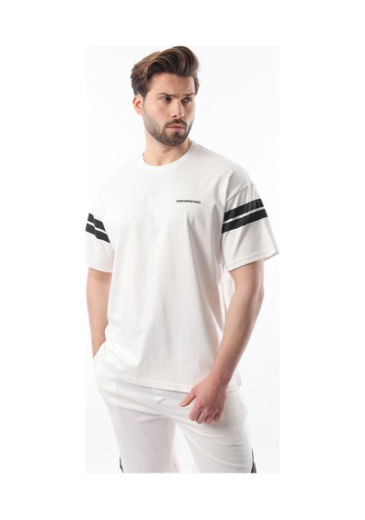 Madmext Ekru Şerit Detaylı Erkek Şort T-shirt Takım E7301