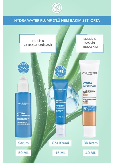 Yves Rocher Hydra Water Plump 3 Lü Nem Bakım Seti -orta-serum 30 Ml &göz Kremi 15 Ml & Bb Krem 40 Ml
