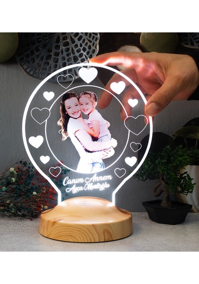 Fotoğraflı Anne Bebek Hediyesi, Resimli Led Gece Lambası, Anneye Fotoğraflı Hediye Özel Led Lamba